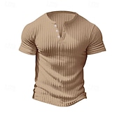 ieftine Tricou din tricot cu nervuri-Bărbați Tricou Cămașă musculară Tricou din tricot cu nervuri Tee Top Manșon scurt Mânecă scurtă În V Henley Vară Primăvară Toate Sezoanele Simplu Pit Strip Modă Designer De Bază Nasturi Casual