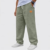 preiswerte Klassiker-Herren Leinenhosen Hose Sommerhose Baggy-Hosen Freizeithose Kordelzug Elastischer Bund Gerader Schnitt Einfach Komfort Atmungsaktiv Volle Länge Täglich Outdoor Ferien Mode Klassicher Stil Schwarz Weiß