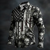 Χαμηλού Κόστους Πατριωτικά 250 Μπλουζάκια-Ανδρικά 4η Ιουλίου 250ή επέτειος των ΗΠΑ Cruce Σημαία των ΗΠΑ Πουκάμισο Πουκάμισο με κουμπιά Μακρυμάνικο Πατριωτικό Αργίες Καθημερινά Άνοιξη Φθινόπωρο Απορρίπτω 3D εκτύπωση Λινό σαν πουκάμισο Μαύρο 1