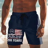  Voor heren 4 juli, 250e verjaardag van de VS Amerikaanse vlag Vaderlandslievend Lange zwembroeken Zwemshorts Boardshorts Medium Taille Casual Feestdagen Zijzakken Mesh voering Elastische tailleband