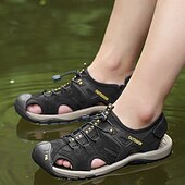 voordelige Buitensandalen-Gele outdoor wandelschoenen voor heren van imitatieleer, waterdichte en sneldrogende sandalen voor buitenavonturen, strandvakanties en reizen.