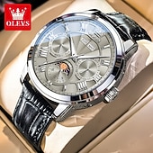 お買い得  機械式腕時計-OLEVS 男性 機械式時計 クリエイティブ 贅沢 ファッション ビジネス スケルトン 自動巻き トゥールビヨン ムーンフェイズ表示 ステンレス レザー 腕時計