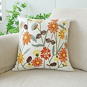 cheap Throw Pillows,Inserts &amp; Covers-Country Style Embroidered Pillow Covers Living Room Sofa Cushion Fresh Floral Plant Throw Pillow for Window Seat Headrest