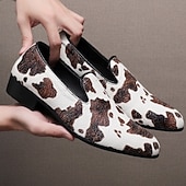 economico Mocassini-mocassini da uomo in similpelle con stampa mucca, alla moda e comodi, perfetti per occasioni semi-formali e uscite informali