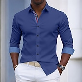 economico Camicie eleganti da uomo-Per uomo Camicia Camicia elegante Camicia con Bottoni Tinta unica Quotidiano Affari Blu chiaro Verde chiaro Blu marino Manica Lunga Collo ripiegato Tutte le stagioni Abbigliamento Patchwork