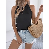 Χαμηλού Κόστους Απλή δεξαμενή-Γυναικεία Πουλόβερ Πουλόβερ γιλέκο Καθημερινό Μαλακή Μονόχρωμες Με βελονάκι Λαιμός Πλεκτό Αμάνικο Κανονικά μπλουζάκια Πλέκω Καθημερινά ΕΞΩΤΕΡΙΚΟΥ ΧΩΡΟΥ Σαββατοκύριακο Μαύρο Λευκό Καλοκαίρι Άνοιξη