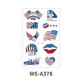  10/20 feuilles d'autocollants de tatouage pour la fête de l'indépendance américaine en stock. Vente en gros d'autocollants de tatouage décoratifs pour le maquillage du visage et la célébration du