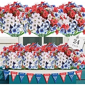 baratos Flor artificial-24 ramos de flores artificiais para decoração externa, patriótica, 250º aniversário, 4 de julho, Dia da Independência, flores artificiais de plástico que não desbotam, para jardim, varanda, floreira,