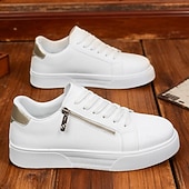 billiga Vardagssneakers-Vita herrsneakers med dragkedja, trendiga och mångsidiga för vardagliga utflykter och resor