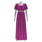 preiswerte Kleid-19. Jahrhundert Regency-Zeit Knöchellänge Kleid Kurze Ärmel Prinzessin Dame Edelfrau Einfarbig Quadrathals Kostüm Damen königlich Halloween Karneval Teegesellschaft LARP Renaissance-Messe Erwachsene