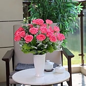 levne Umělé květiny-umělé růže, aranžmá z hedvábných růží do obývacího pokoje, květinová dekorace na stůl pod televizní stolek, umělé květiny do středu pokoje