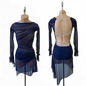 Χαμηλού Κόστους Φορέματα Καλλιτεχνικής Πατινάζ-Φόρεμα για φιγούρες πατινάζ Γυναικεία Patinaj Φορέματα Βαθυγάλαζο Κουρελού Άνοιγμα πίσω Υψηλή Ελαστικότητα Εκπαίδευση Ανταγωνισμός Ενδυμασία πατινάζ Κλασσικά Κρύσταλλο / Στρας Μακρυμάνικο