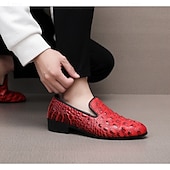 abordables Mocasines-Zapatos sin cordones con estampado de cocodrilo rojo de piel sintética para hombre, elegantes y cómodos para ocasiones formales e informales.