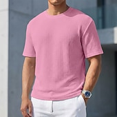 halpa perus t-paidat-Miesten T-paita Lihaspaita Ribbineulos T-paita Lyhythihainen Lyhyt hiha Tiukka pyöreä kaula-aukko Kesä Tavallinen Pintakäsitelty Pit Strip Muoti Suunnittelija Perus Crewneck Kausaliteetti Loma Katu