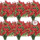 cheap Artificial Flower-24 Bundles Artificial Flowers for Outdoors Fake Silk Flowers UV Resistant Faux Plastic Plants for Spring Summer Garden Porch Window Box Table Vase Home Indoor Outdoor Decoration, Mixed