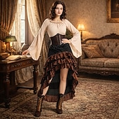 economico Outfit-Set Gotico Medievale Rinascimento Gonna Blusa / Camicia Corsetto Lunghe Pirata Linea ad A Scollo Tondo Costume Per donna Halloween Carnevale Fiera Rinascimentale LARP Festa a tema retrò Adulti