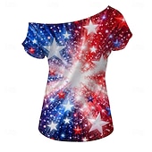  الذكرى السنوية الـ 250 للولايات المتحدة الأمريكية عتيق / معتق الثمانينات تي شيرت كتف واحد أكمام قصيرة ملابس تنكرية نسائي 4 يوليو يوم الاستقلال للبالغين T-skjorte