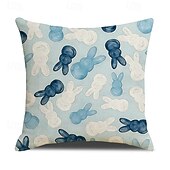 abordables Fundas de almohada-Set of 4 Cute Bunny Print Easter Pillow Covers Linen Spring Decorative Cushion Covers for Sofa Couch