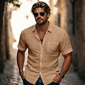  Herre Skjorte Linskjorte Sommerskjorte Strandskjorte Skjorte med knapper Skjorter uten stopp عادي Avslappet Daglig Svart Hvit Navyblå Himmelblå Kortermet Aftæpning Sommer Vår & Vinter Klær Lomme