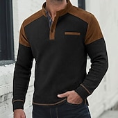billiga Våffelstickad t-shirt-Herr Våffel T-shirt T-shirt Waffle Henley Shirt Långärmad Henley Vår &amp; Höst Ensfärgat Traditionell / Vintage Ledigt Färgblock Slät Ledigt Hem Utomhus Marinblå Topp t-shirt för män