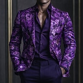 baratos Blazers Impressos Masculinos-Homens Estampa floral Jaqueta Blazer Casaco Da Moda Confortável Respirável Artistíco Casual Diário Festa Formal Impressão 3D Botões Bolso multi Outono &amp; inverno Primavera Entalhe Manga Longa Azul