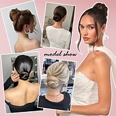 cheap Chignons-Messy Bun Hair Piece for Women Girls Wavy Curly Scrunchies Fluffy Donut Thick Updo Elegant Chignon Hairpieces for Women Girls