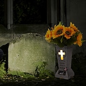 cheap Ground Lights-Cemetery Vase with Solar Cross LED, Decorations for Grave, Headstones Vases for Fresh/Artificial Flowers, Memorial Gifts
