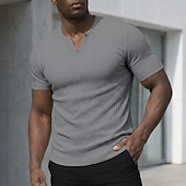 economico T-shirt in maglia a coste-Per uomo Maglietta Canotta Muscolare Maglietta a Maglia a Coste Manica Corta Maniche Corte Scollo a V Con intaglio Estate Primavera Tutte le stagioni Semplice Testurizzato Striscia di Fossa Moda