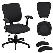 cheap Office Chair Cover-4PCS 1set Stretch Chair Cover Set Elastic Seat Cushion Backrest and Armrest Covers Non Slip Slipcovers for Office Computer Desk Dining Chair