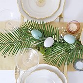 お買い得  人工植物と緑-人工ヤシの葉 14/42 個、20.4 インチの屋外用フェイクヤシの葉、グリーン、トロピカルスタイル、家の装飾、結婚式、誕生日パーティーに最適。