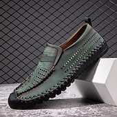 Недорогие Туфли-слипоны для повседневной носки-Мужские зеленые повседневные слипоны из искусственной кожи, удобная и дышащая обувь для отдыха на пляже и летнего расслабления.