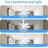 abordables Ampoules de décoration-Ventilateur de plafond avec éclairage intégré et télécommande, ampoule de 1100 lumens, intensité lumineuse réglable (3 couleurs et 3 vitesses), installation facile pour chambre, cuisine, salle à