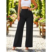 baratos perna larga e cintura alta-Mulheres Perna larga chinês Elegante Moda Roupa de rua Comprimento total Cintura Alta Tecido Confortável Macio Micro-Elástica Ao ar livre Escritório Rua Azul Preto Branco Marron Primavera Outono