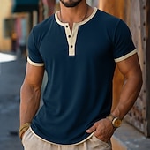 abordables Camisetas casuales de hombre-Hombre Camiseta Henley Shirt Tee Camiseta superior Manga Corta Bloque de color Moda Design Básico Ligero Bloque de Color Henley Casual Vacaciones Calle Verano Primavera Negro Marrón Camiseta Henley