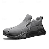 cheap Slip-On Casual Shoes-Men's Khaki and Black Slip-On Sneakers with Side Zipper, Lightweight Athletic Casual Shoes for Daily Walking, Travel and Outdoor Activities