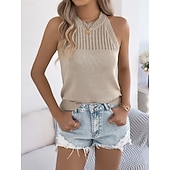 Χαμηλού Κόστους Απλή δεξαμενή-Γυναικεία Πουλόβερ Πουλόβερ γιλέκο Καθημερινό Μαλακή Μονόχρωμες Με βελονάκι Λαιμός Πλεκτό Αμάνικο Κανονικά μπλουζάκια Πλέκω Καθημερινά ΕΞΩΤΕΡΙΚΟΥ ΧΩΡΟΥ Σαββατοκύριακο Μαύρο Λευκό Καλοκαίρι Άνοιξη