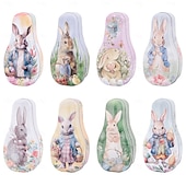 cheap Easter-1pc Easter Bunny Tin Box, Colorful Metal Cookie Candy Box, Cartoon Rabbit Gift Container for Kids, Easter Decoration