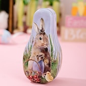 cheap Easter-1pc Easter Bunny Tin Box, Colorful Metal Cookie Candy Box, Cartoon Rabbit Gift Container for Kids, Easter Decoration