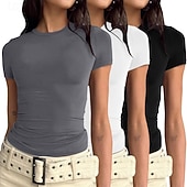 economico T-shirt semplice-Confezioni multiple Confezione da 3 Femminile Girocollo Manica Corta Nero + bianco + grigio Maglietta Semplice Casuale Quotidiano Poliestere Estate