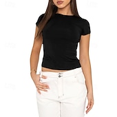 economico T-shirt semplice-Confezioni multiple Confezione da 3 Femminile Girocollo Manica Corta Nero + bianco + grigio Maglietta Semplice Casuale Quotidiano Poliestere Estate