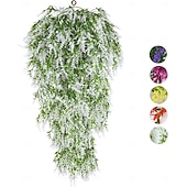baratos Flor artificial-Conjunto de 4 arranjos de flores artificiais para pendurar, trepadeiras artificiais para exterior, resistentes aos raios UV, decoração de fundo para jardim, varanda, janela, pátio, vasos suspensos,