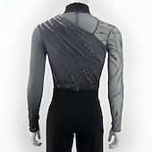 رخيصةأون أزياء التزلج على الجليد للأولاد والرجال-توب للتزلج الفني على الجليد رجالي تزلج على الجليد كنزات رمادي بقع قابل للبسط التدريب منافسة ملابس التزلج كلاسيكي الكريستال / حجر الراين كم طويل التزحلق على الجليد الرقص على الجليد