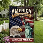 voordelige 250e Verjaardag-Amerikaanse 250e jubileum tuinvlag, patriottische vlag 1776-2026 met adelaar, Liberty Bell, Vrijheidsbeeld, rood en blauw, tuindecoratie