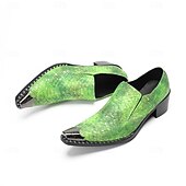 baratos Mocassins de couro premium-Mocassins masculinos em couro legítimo verde com estampa de cobra, elegantes sapatos sem cadarço para casamentos, calçados estilosos para noivos e convidados.