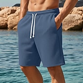 economico Pantaloncini casual-Per uomo Nido d'ape Shorts Pantaloncini Estivi Shorts da Spiaggia Coulisse Elastico in vita Gamba Dritta Semplice Comodità Morbido Lunghezza al ginocchio Quotidiano Spiaggia Moda Chic &amp; Moderno Blu