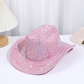 preiswerte Partybedarf-Neongrüner Strass-Cowboyhut für Damen, glitzernder Weltraum-Cowgirlhut mit funkelnden Kristallen, Disco-Partyhut für Musikfestivals, Junggesellinnenabschiede, Kostümaccessoires zum St. Patrick's Day