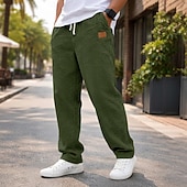 abordables pantalons décontractés-Homme Pantalon en velours côtelé Pantalon décontracté Cordon de serrage Jambe Droite Couleur Unie Confort Longueur complète Occasionnel Quotidien Extérieur Vacances Mode Bleu Noir Non Elastique