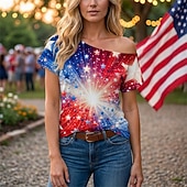 billige Topper-250-årsjubileum i USA Retro / vintage 1980erne T-skjorte Enskuldret Korte ermer Kostyme Dame 4. juli Uavhengighetsdagen Voksne T-Trøye