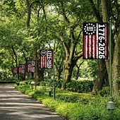 ieftine 250 de ani de la-Banner de grădină vintage cu steagul american, aniversare de 250 de ani a SUA (1776-2026), cu design roșu, alb și negru, pentru decor exterior
