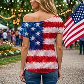 Χαμηλού Κόστους Αριστος-250ή Επέτειος ΗΠΑ Ρετρό / Βίντατζ Δεκαετία '80 Κοντομάνικο Ένας Ώμος Κοντά μανίκια Σημαία ΗΠΑ Φανταχτερή Φόρεμα Γυναικεία 4η Ιουλίου Ημέρα της ανεξαρτησίας Ενηλίκων Φανέλα